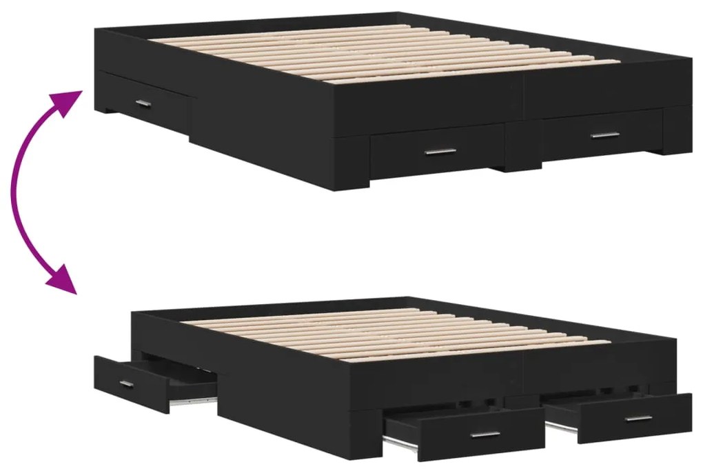 Estrutura cama c/ gavetas 120x190 cm derivados de madeira preto