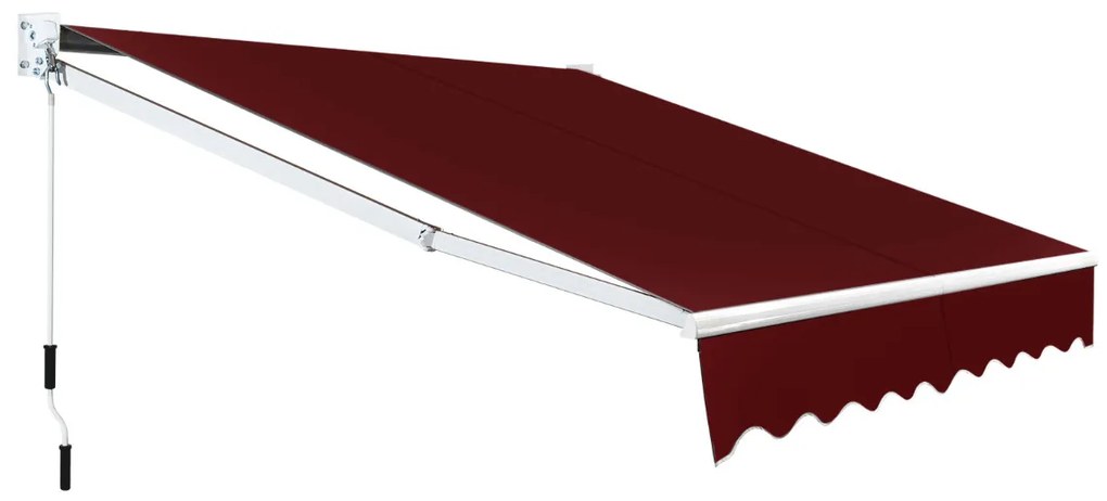 Toldo retrátil 245 x 200 cm com manivela manual em poliéster impermeável, marquise em alumínio para porta de parede ou janela Cor de Vinho