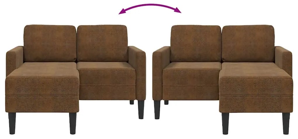 Sofá 2 lugares com Chaise em L 125 cm couro artificial castanho