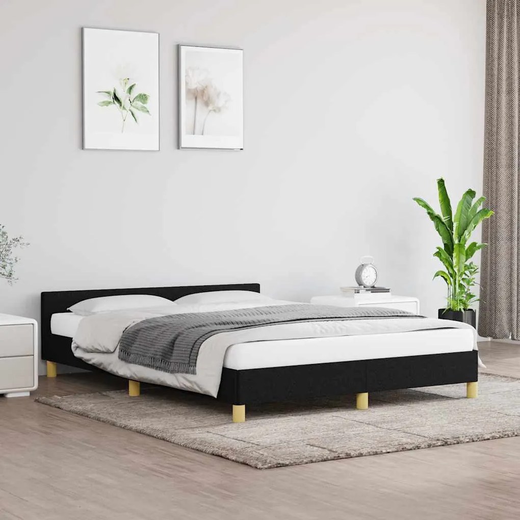 Estrutura de cama sem colchão 140x190 cm tecido preto