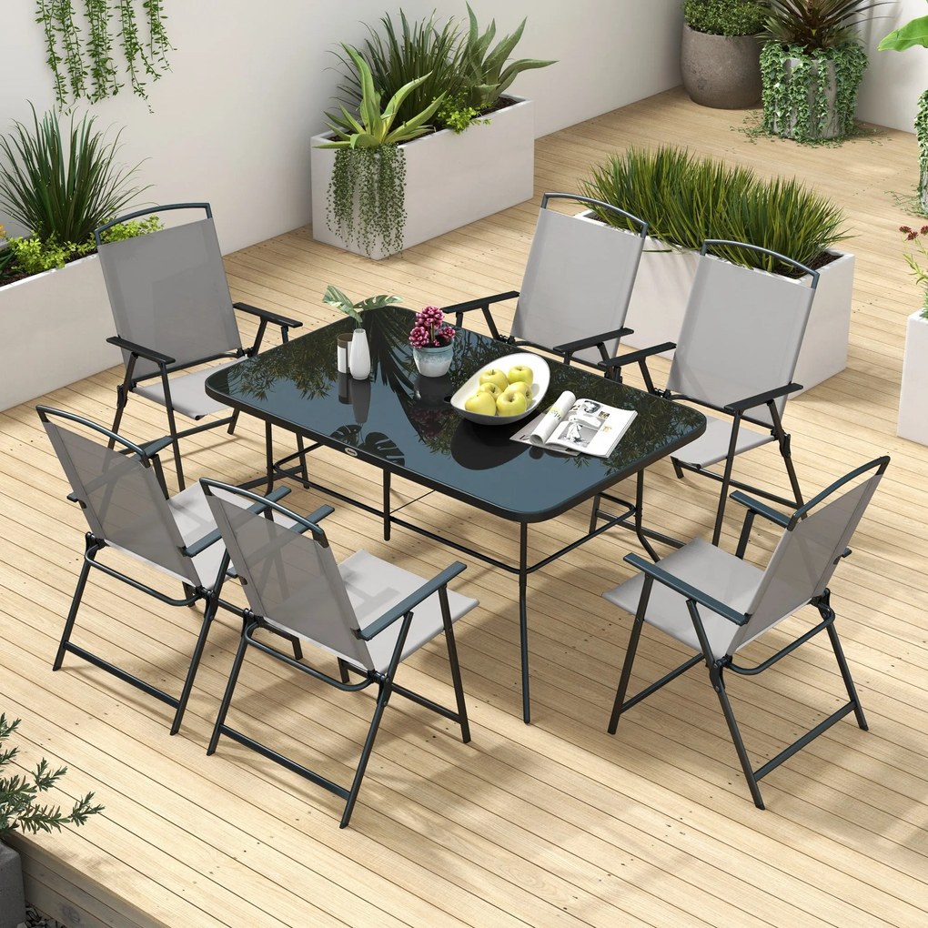 Outsunny Conjunto de Refeição de 7 Peças Conjunto de Jardim com 6 Cade