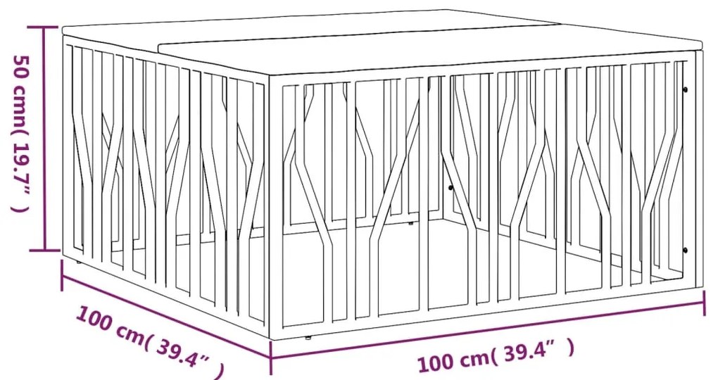 Mesa centro aço inoxidável/madeira recuperada maciça prateado
