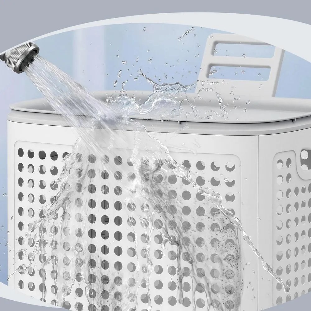 Cesto de roupa suja em plástico, cesto de 75 L, 42,5 x 33 x 57 cm branco-cinzento