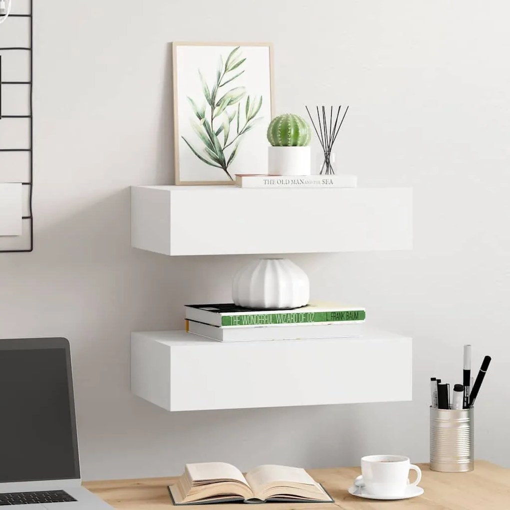 Prateleiras de parede com gavetas 2pcs MDF 40x23,5x10 cm branco