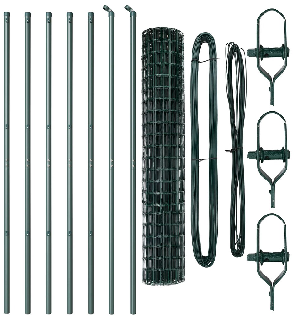 Cerca Euro com 7 Postes 1.6x10 m Aço Galvanizado Verde