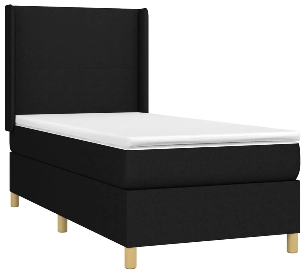 Cama box spring c/ colchão e LED 90x200 cm tecido preto