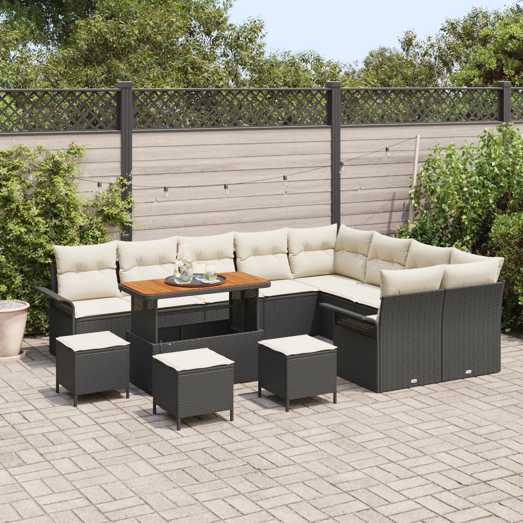Conjunto de Sofá de Jardim com 13 Peças com Almofadas Preto Vime Acáci
