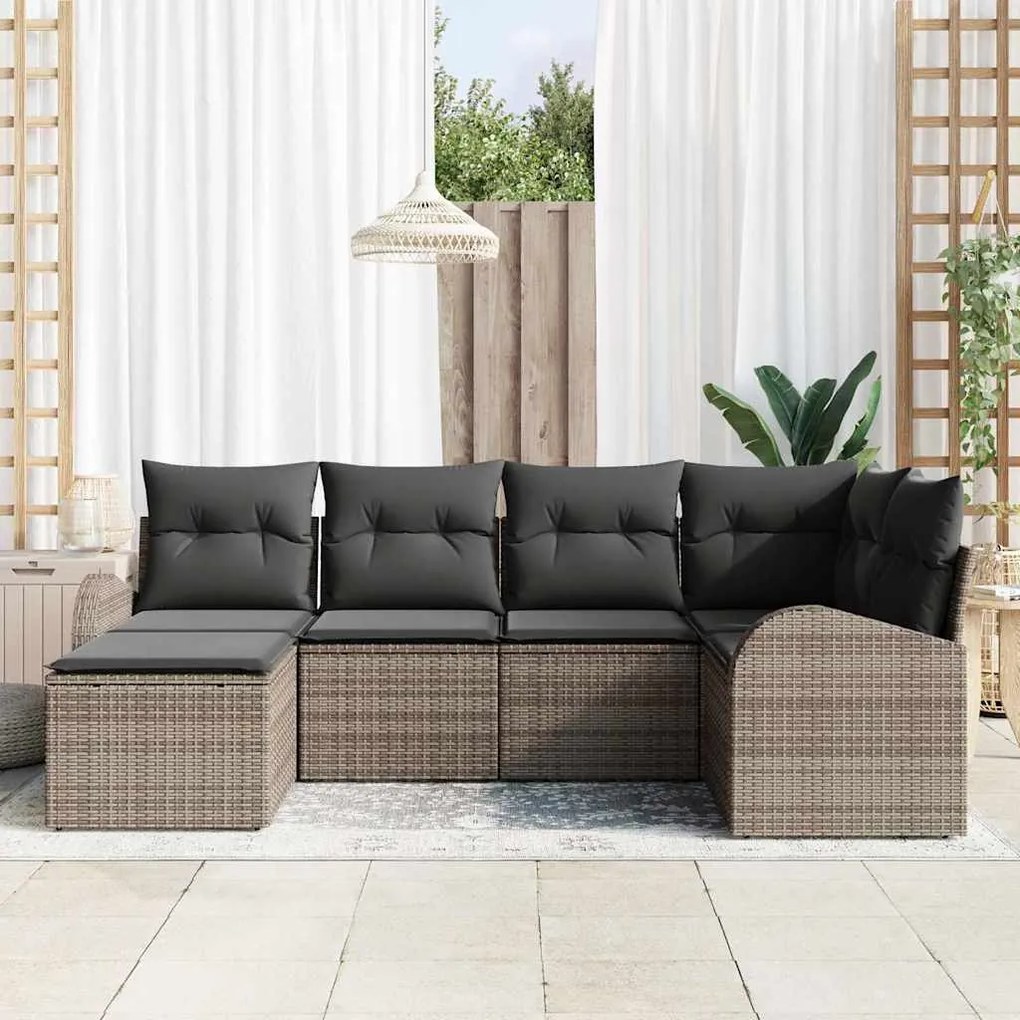Conjunto de Sofá de Jardim 6 Peças com Almofadas Cinza Rattan Poli