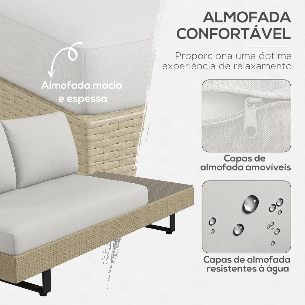 Conjunto de Móveis de Vime 3 Peças Mesa de Centro Sofá Duplo e Sofá de