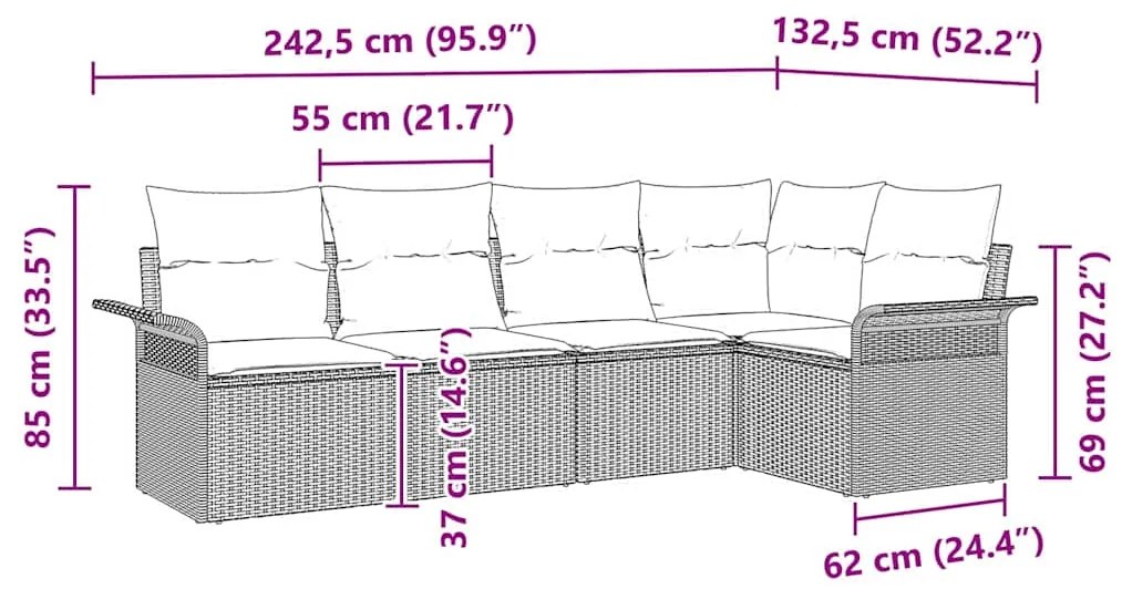 Conjunto de Sofá para Jardim com 5 Peças e Almofadas Cinza Claro em Ra
