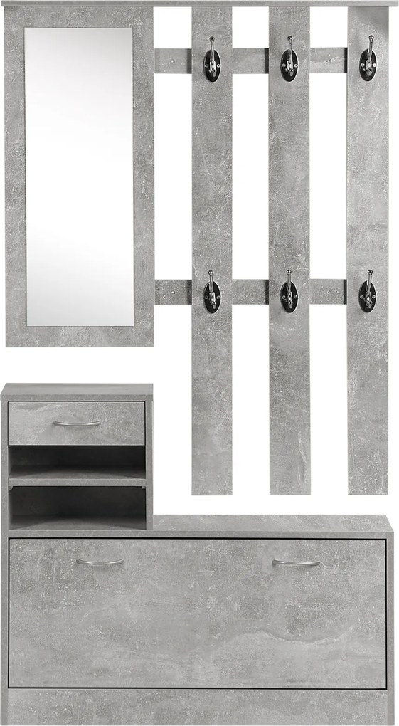 Móvel Cabide de Entrada de 3 Peças Armário de Entrada com Cabide Espelho Sapateira e Gaveta 90x10x102 cm Cinza