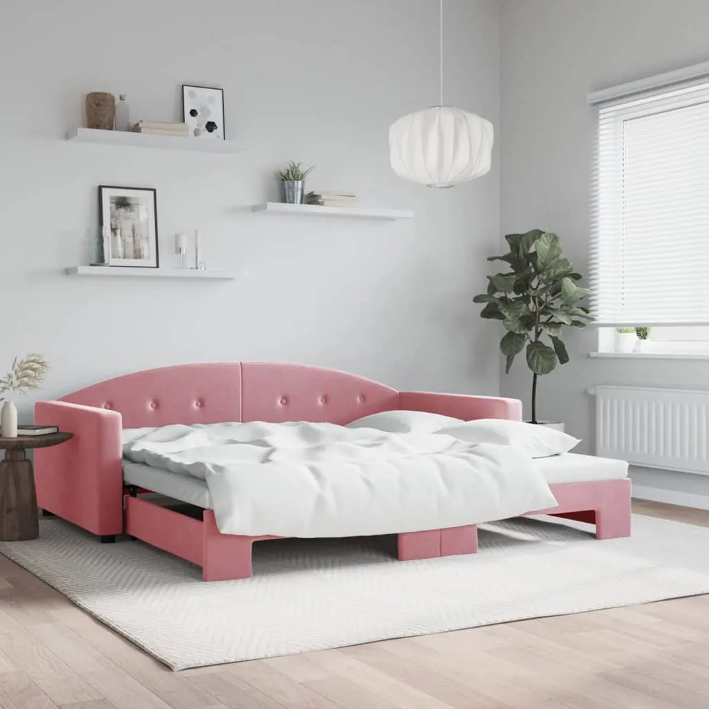 Sofá-cama com gavetão 100x200 cm veludo rosa