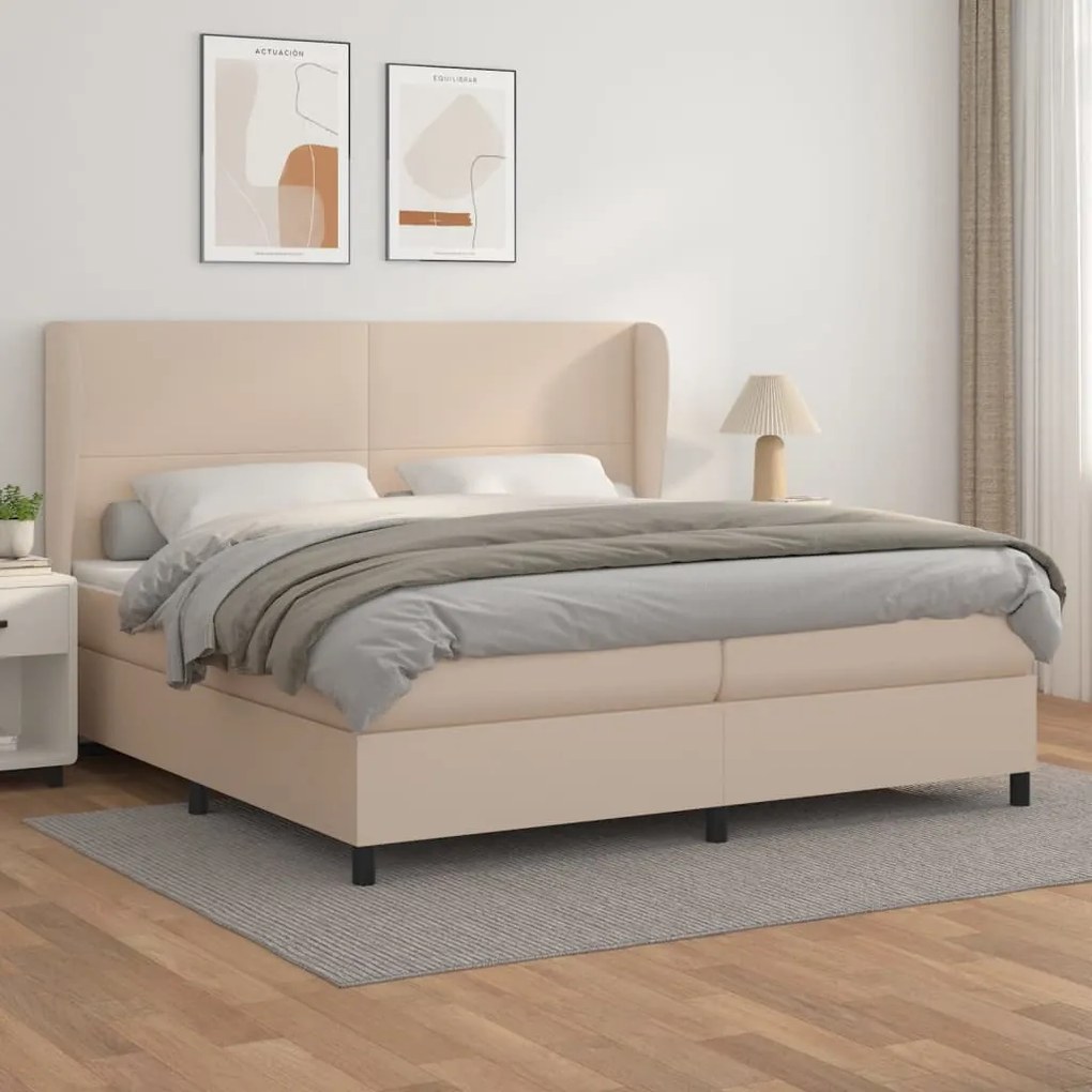 vidaXL Cama com molas/colchão 200x200 cm couro artificial cappuccino