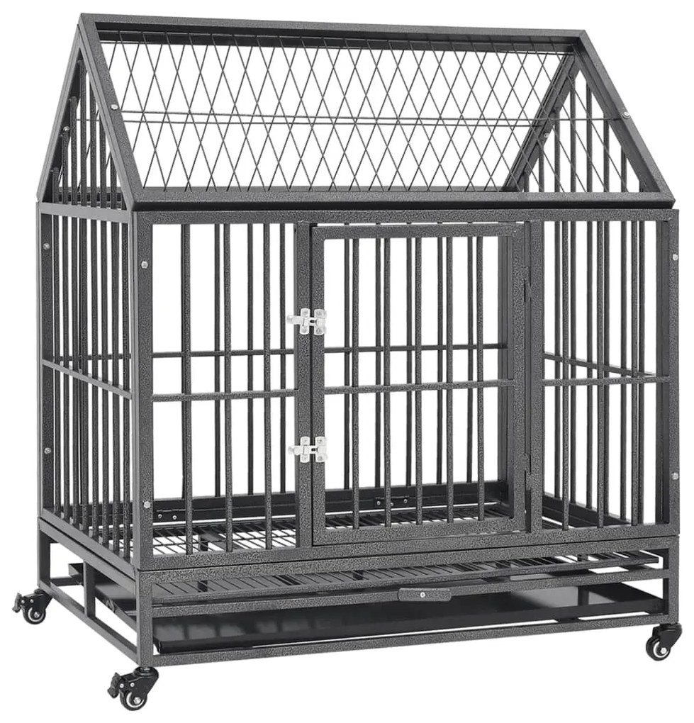 vidaXL Jaula para cães com rodas e telhado aço 92x62x106 cm