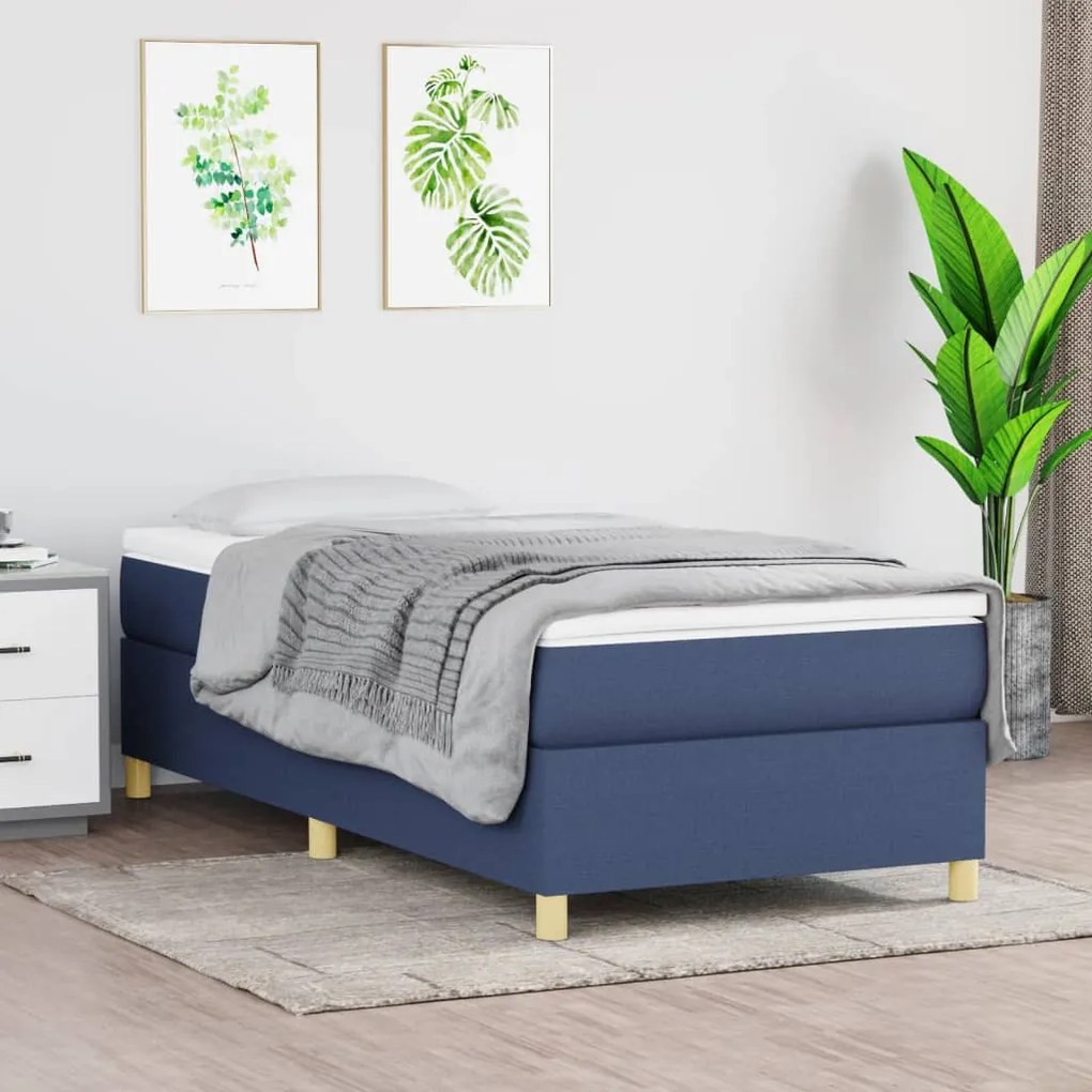 vidaXL Estrutura de cama com molas 100x200 cm tecido azul