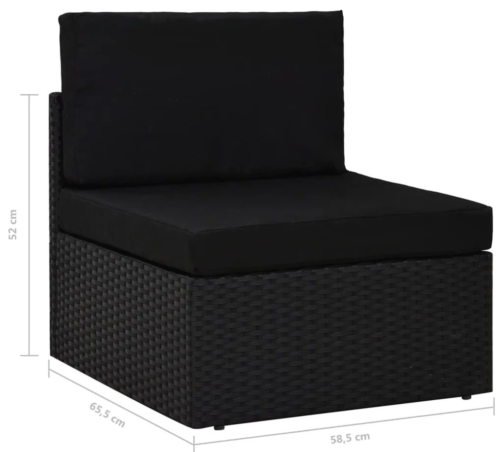 9 pcs conjunto lounge de jardim c/ almofadões vime PE preto