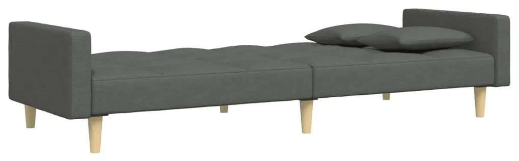 Sofá-cama de 2 lugares c/ apoio de pés tecido cinzento-escuro