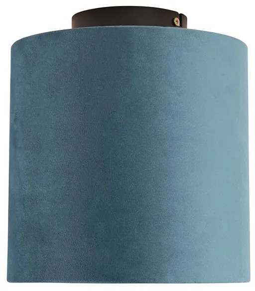 Candeeiro de teto com abajur de veludo azul com dourado 20 cm - Combi preto Clássico / Antigo