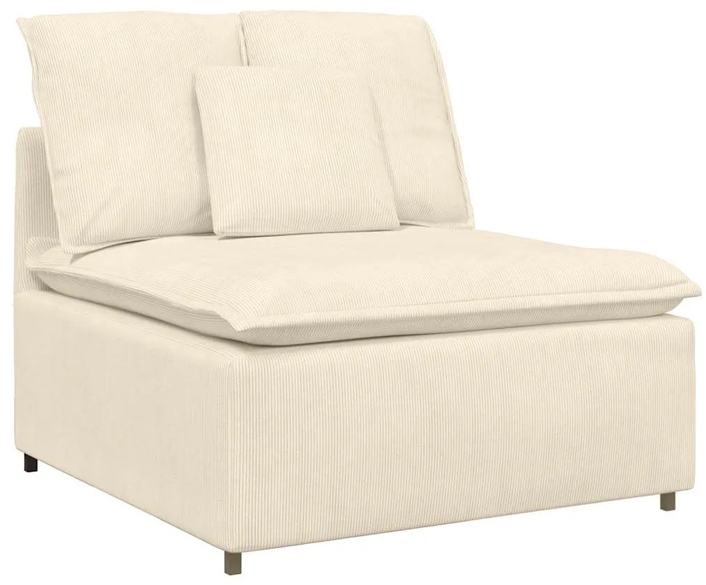 Sofá modular com pufes e almofadas tecido corduroy creme