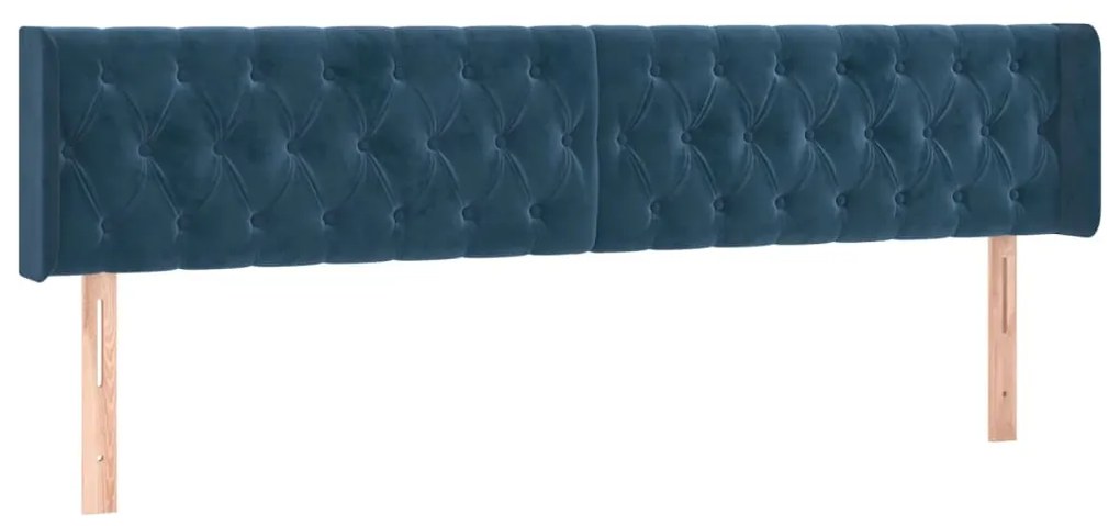 Cabeceira cama c/ luzes LED veludo 203x16x78/88 cm azul-escuro