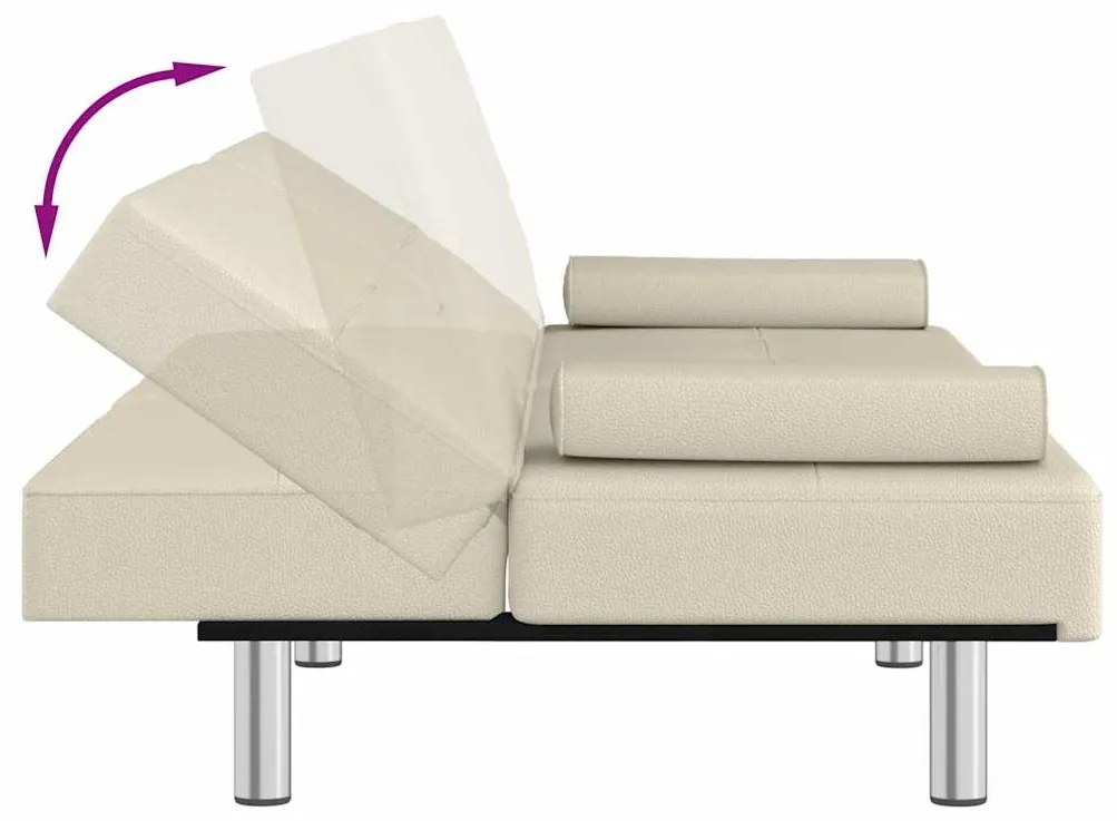 Sofá-cama com suporte para copos couro artificial cor creme