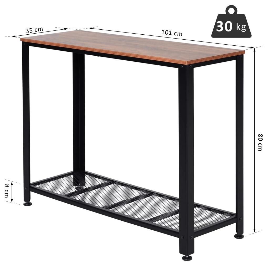 Mesa estilo industrial mesa de entrada com prateleira de malha de metal 101x35x80cm 10kg marrom e preto