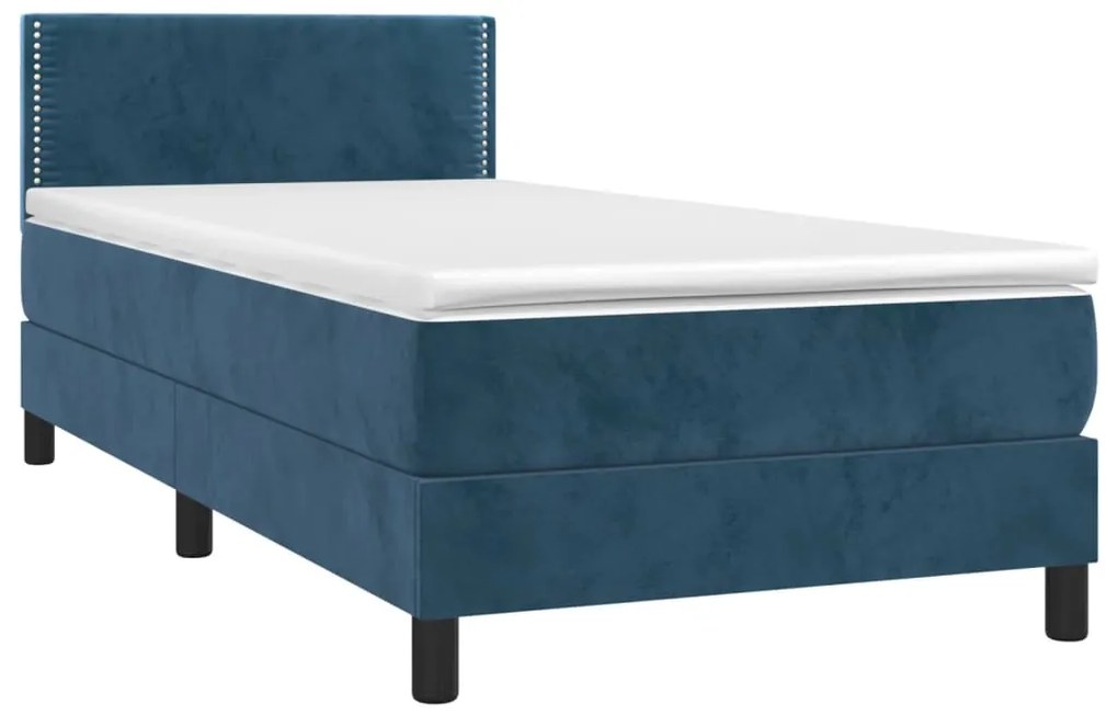 Cama box spring c/ colchão/LED 80x200 cm veludo azul-escuro