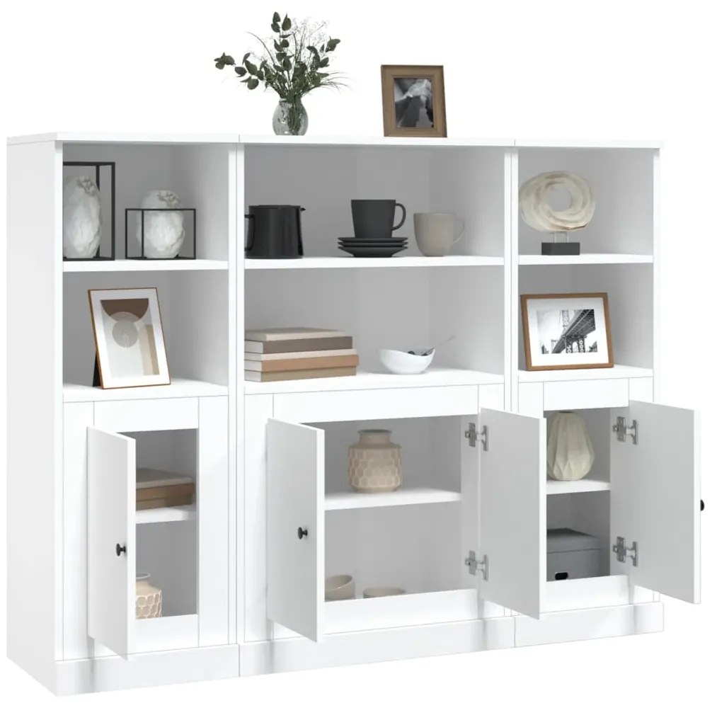 Aparadores altos 3 pcs derivados de madeira branco brilhante