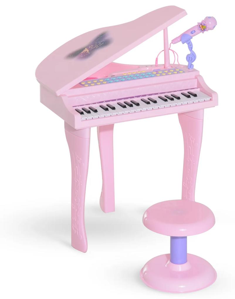 HOMCOM Piano para Crianças com 37 Teclas Microfone Banco Luzes 22 Músicas e Entrada para MP3 e USB 48x39x69 cm Rosa | Aosom Portugal