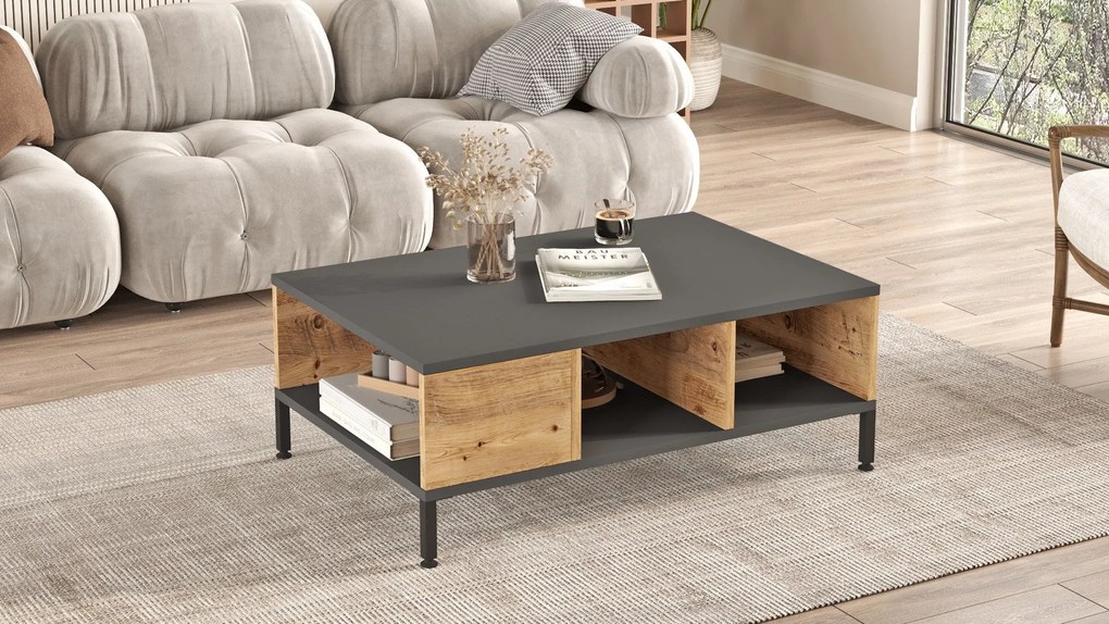 Mesa de Centro RL2 – Pinho Atlântico Antracite – 90x33,1x60 cm