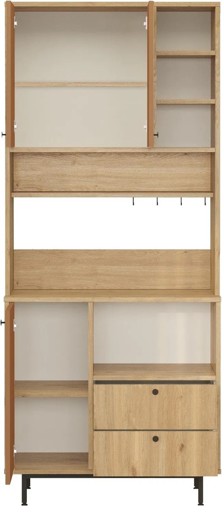 Armário Alto de Cozinha "Toledo" - Carvalho e Nogueira Vermelho - 88x2