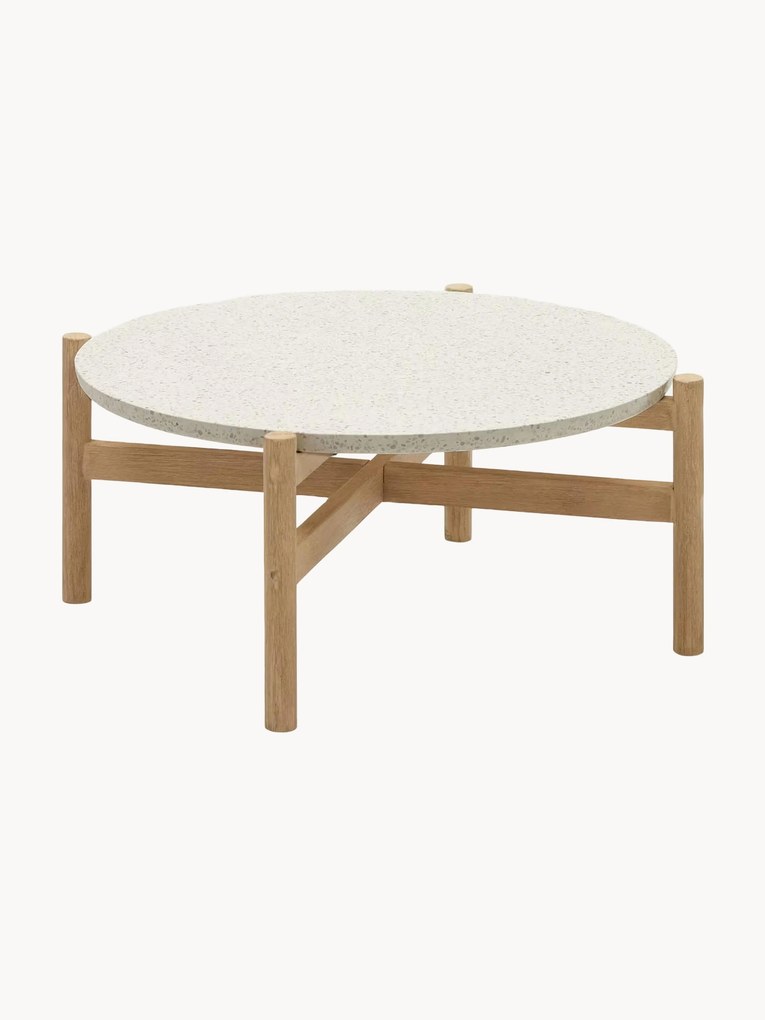 Mesa de apoio redonda para jardim em madeira de eucalipto e terrazzo Pola