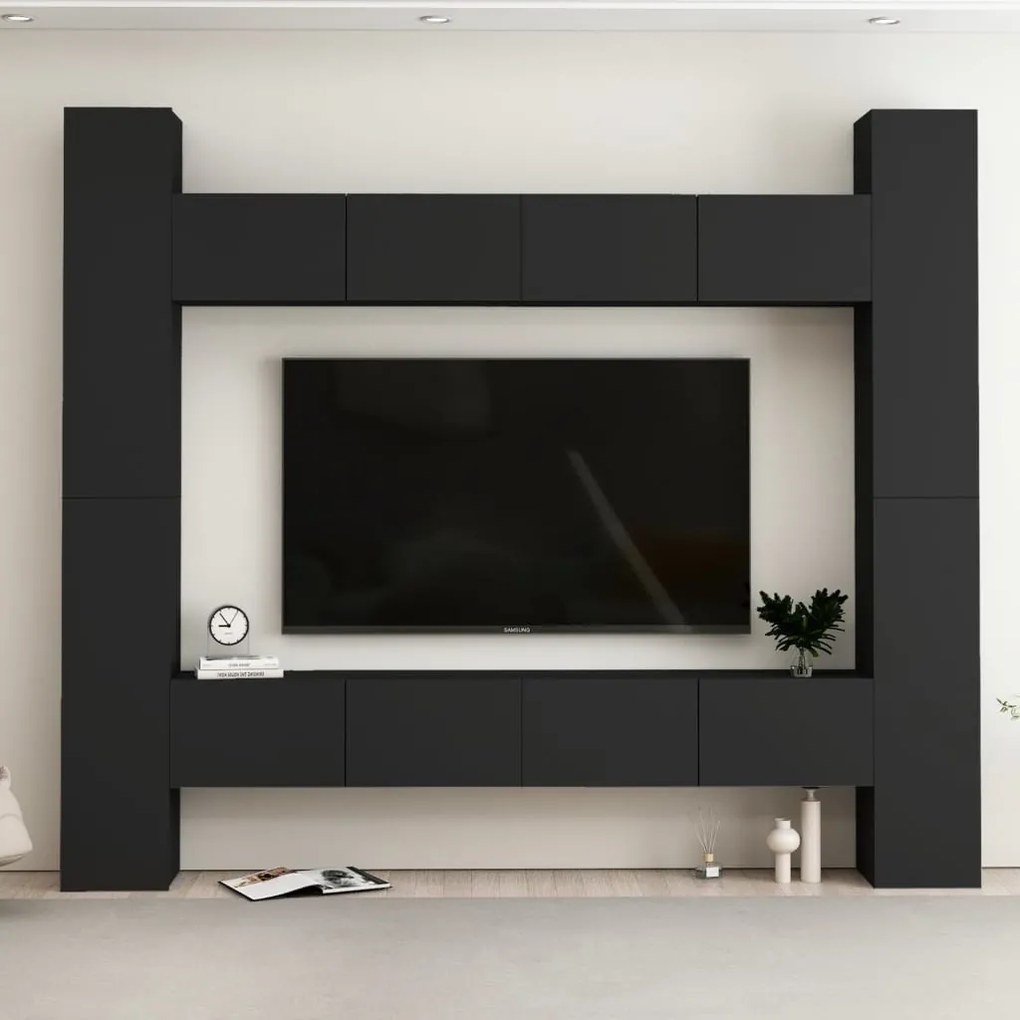vidaXL 8 pcs conjunto de móveis de TV contraplacado preto