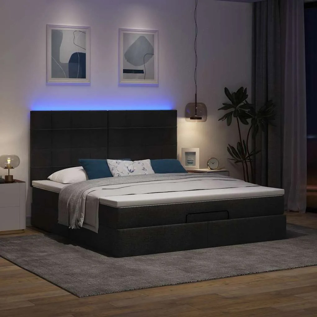 Estrutura de cama otomana com colchão 160x200 cm tecido preto