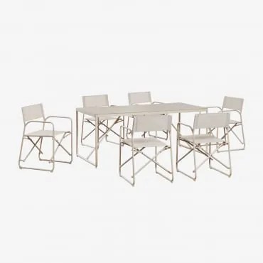 Conjunto De Mesa Retangular 185x85 Cm E 6 Cadeiras De Diretor Dobráveis Em Aço Melida Tapioca Bege - Sklum