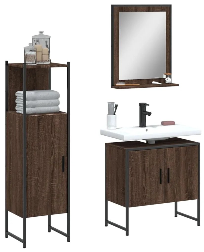 vidaXL 3 pcs conjunto móveis WC derivados de madeira carvalho castanho