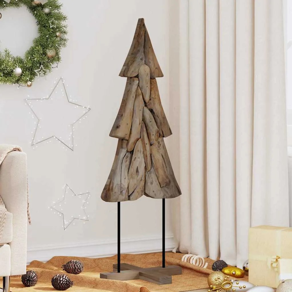 vidaXL Árvore de Natal Castanho 121 cm Madeira de teca maciça