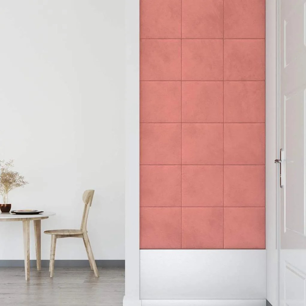 Painel de parede 12 pcs 30x30 cm veludo 1,08 m² rosa