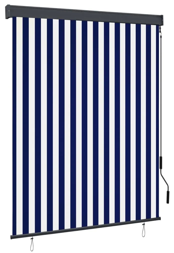 vidaXL Estore de rolo para exterior 140x250 cm azul e branco