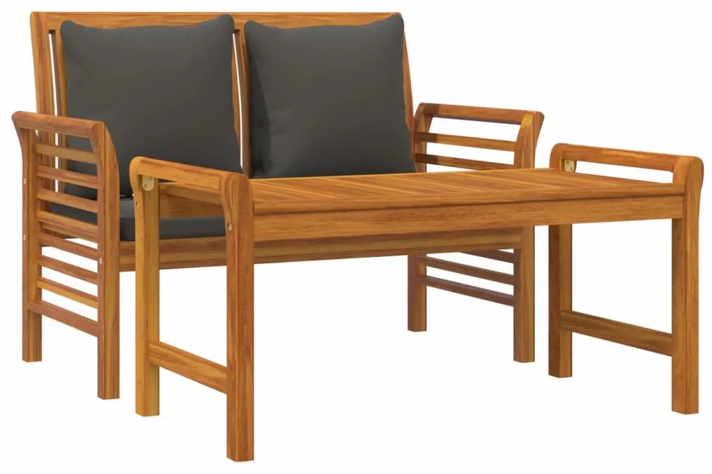 2 pcs conj. lounge jardim c/ almofadões cinza-escuro madeira