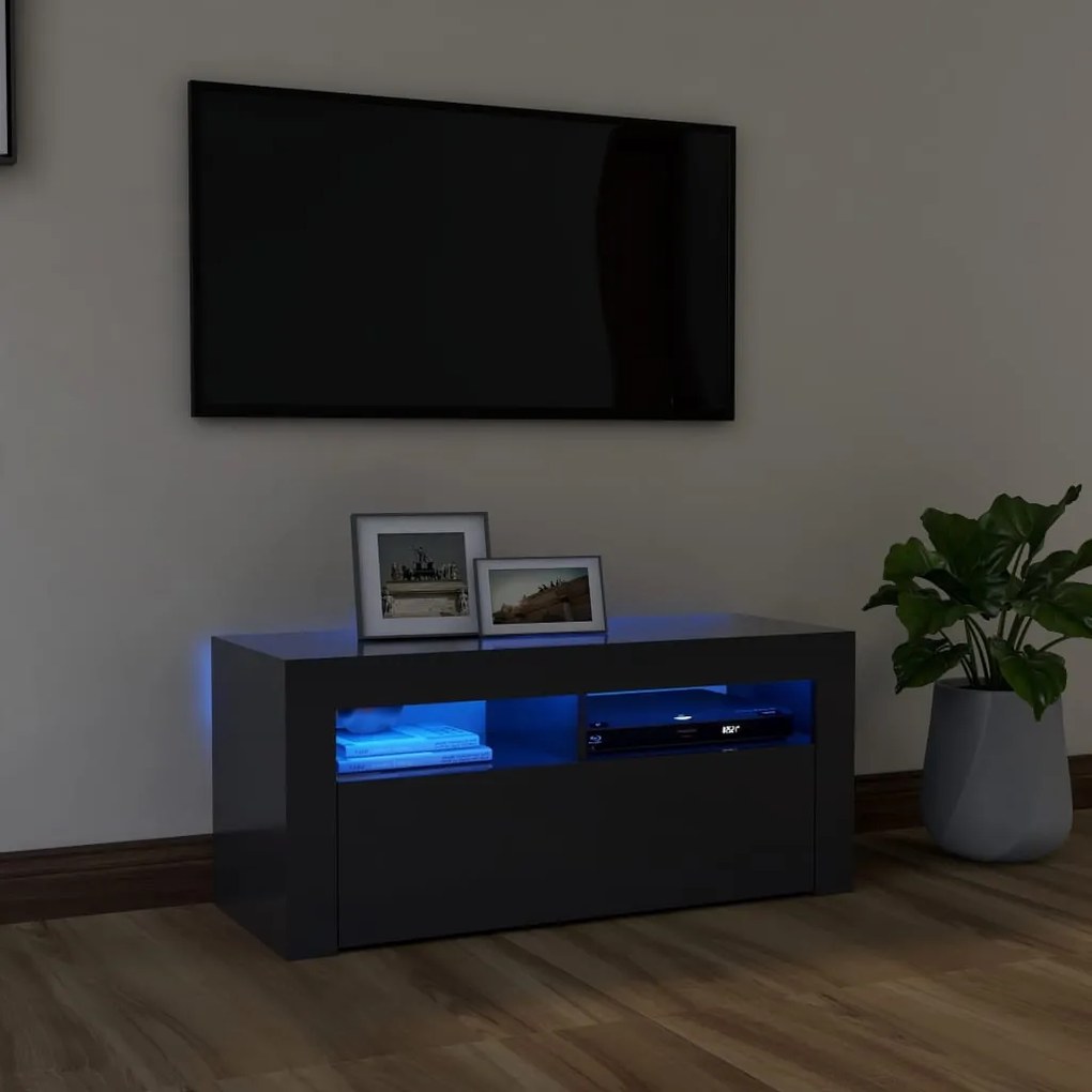 vidaXL Móvel de TV com luzes LED 90x35x40 cm cinzento
