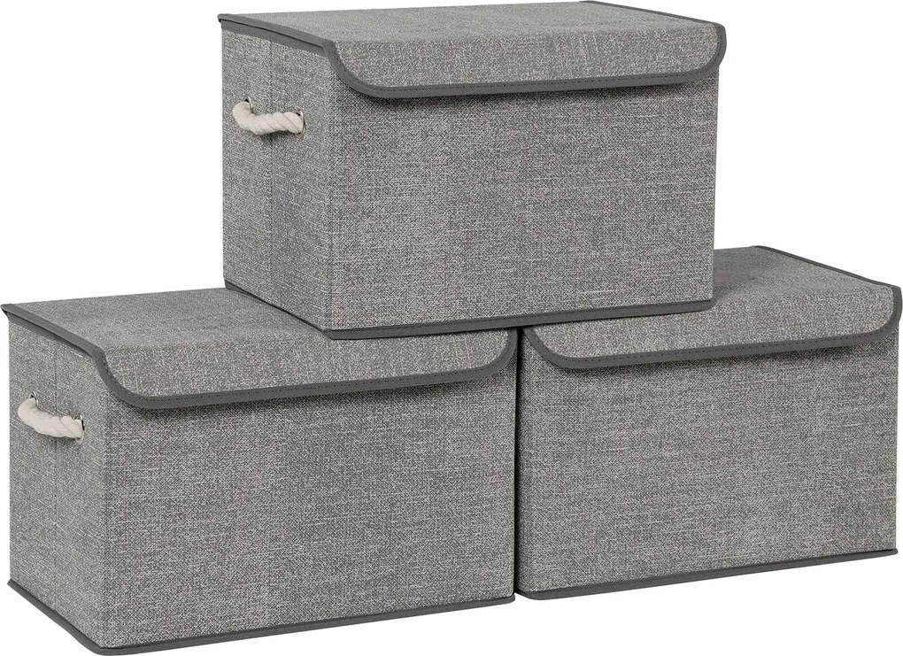 conjunto de 3 Caixas arrumação : 38 x 25 x 25 cm de tecido com tampa cinzentas