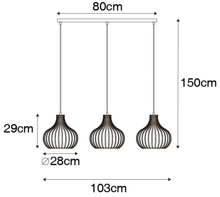 Candeeiro de suspensão moderno preto 3 luzes - Saffira Moderno