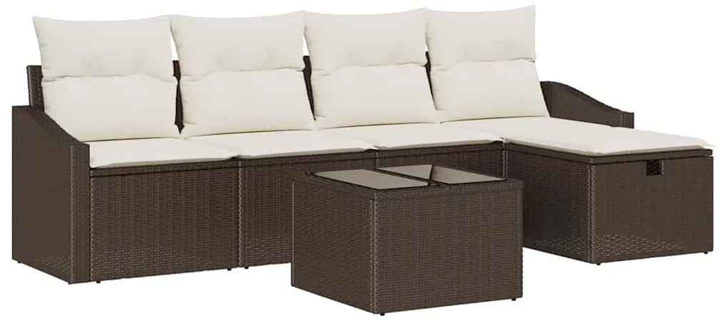 Conjunto de Sofá de Jardim com 6 Peças e Almofadas Marrom em Rattan Si