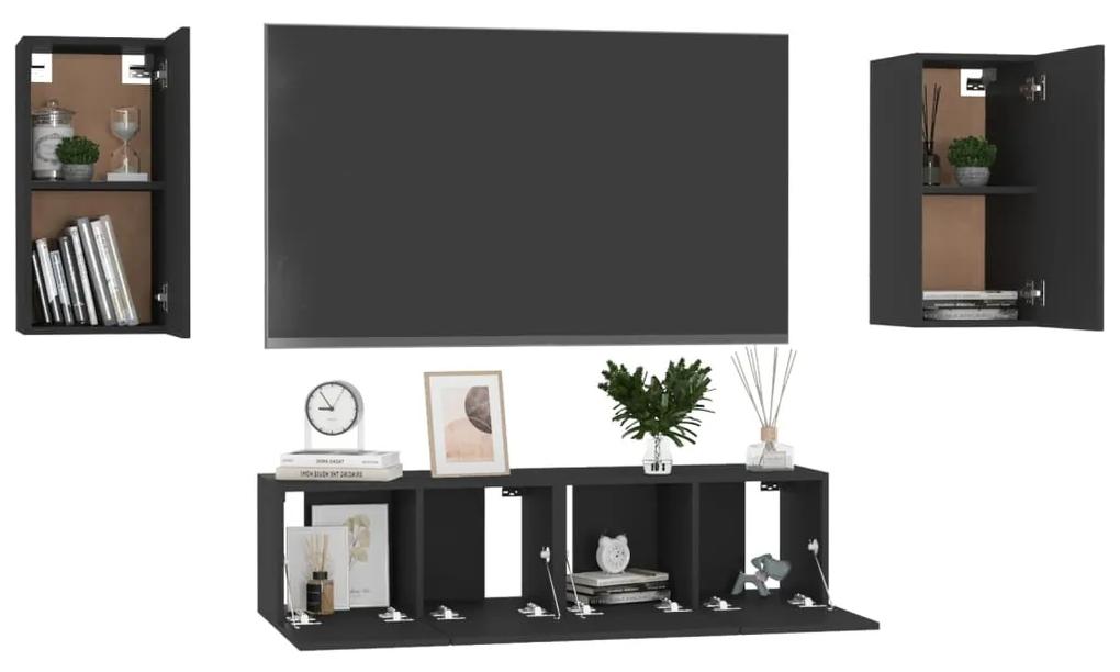 4 pcs conjunto de móveis de TV contraplacado preto