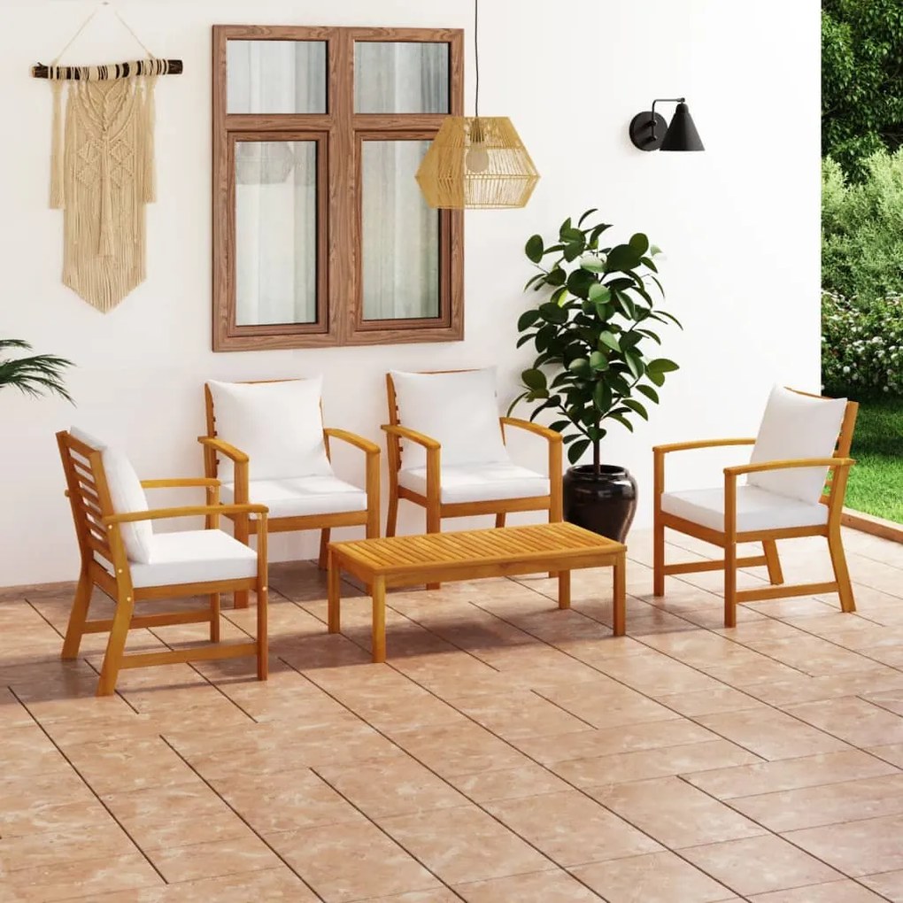 vidaXL 5 pcs conjunto lounge de jardim c/ almofadões acácia maciça