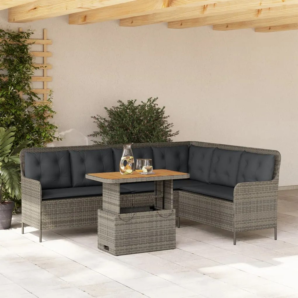 2 pcs conjunto sofás de jardim c/ almofadões vime PE cinzento