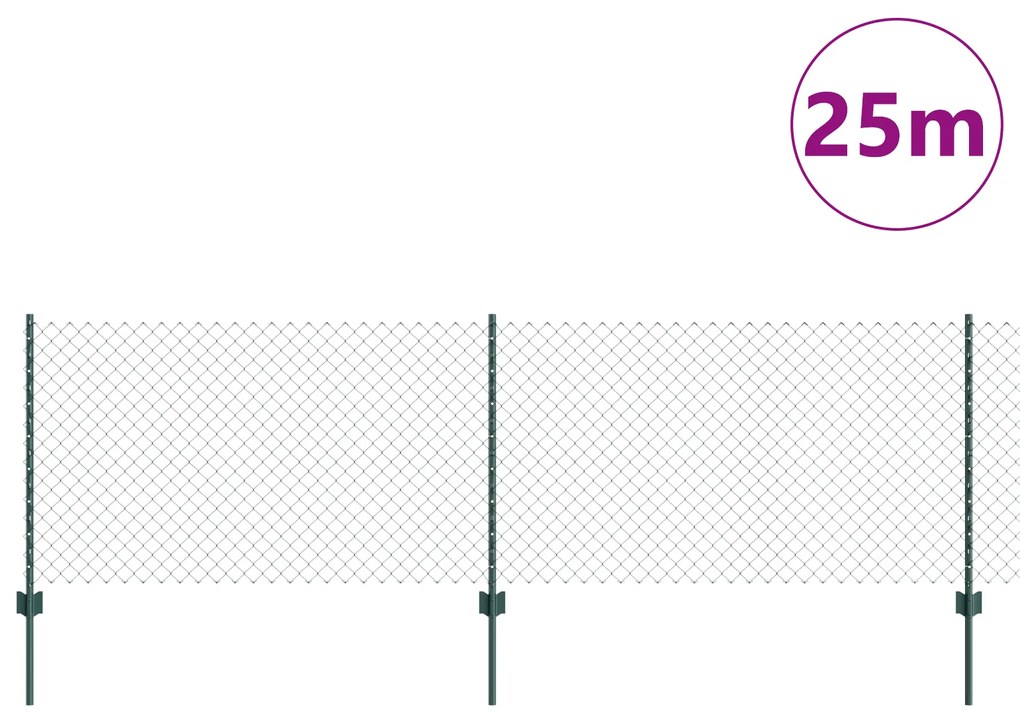 Cerca de Cadeia com 22 Postes U Verde 0.8x25 m de Aço