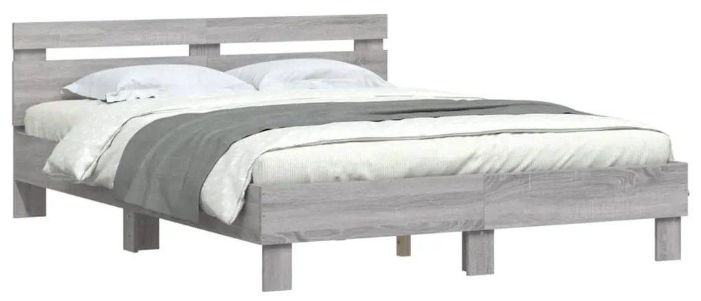 Estrutura de cama c/ cabeceira derivados madeira cinza sonoma