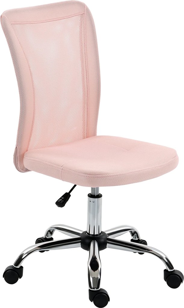 Cadeira de escritório ergonómica, com altura ajustável, base cromada e rotação de 360°, com revestimento em malha rosa